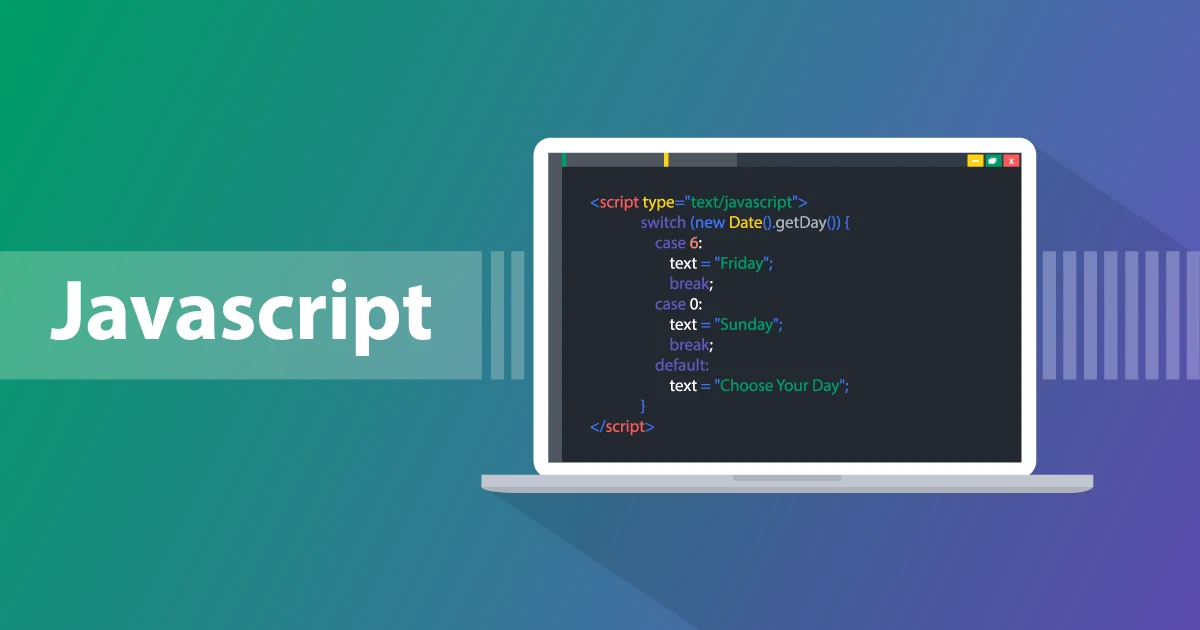 javascript programming language with script code on laptop screen