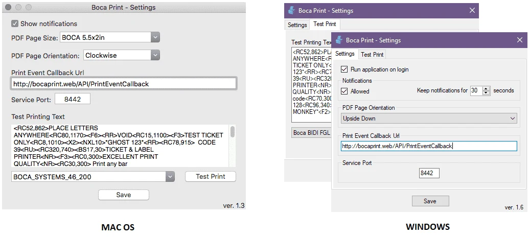 Mac and PC windows display settings for Softjourn