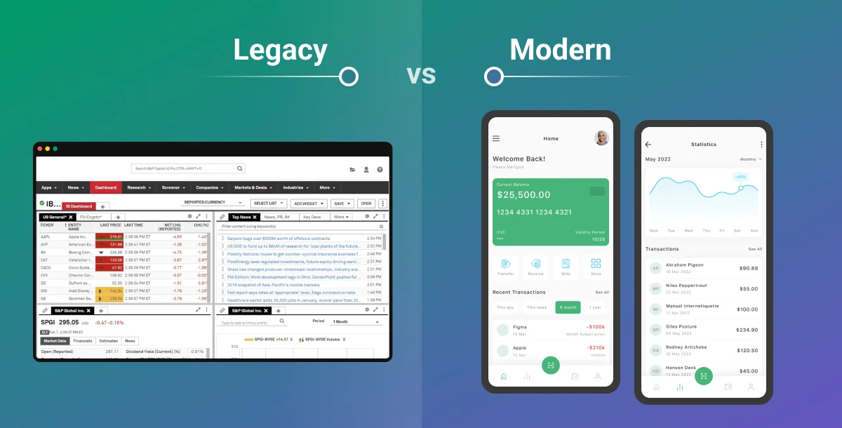legacy fintech app vs modern fintech app