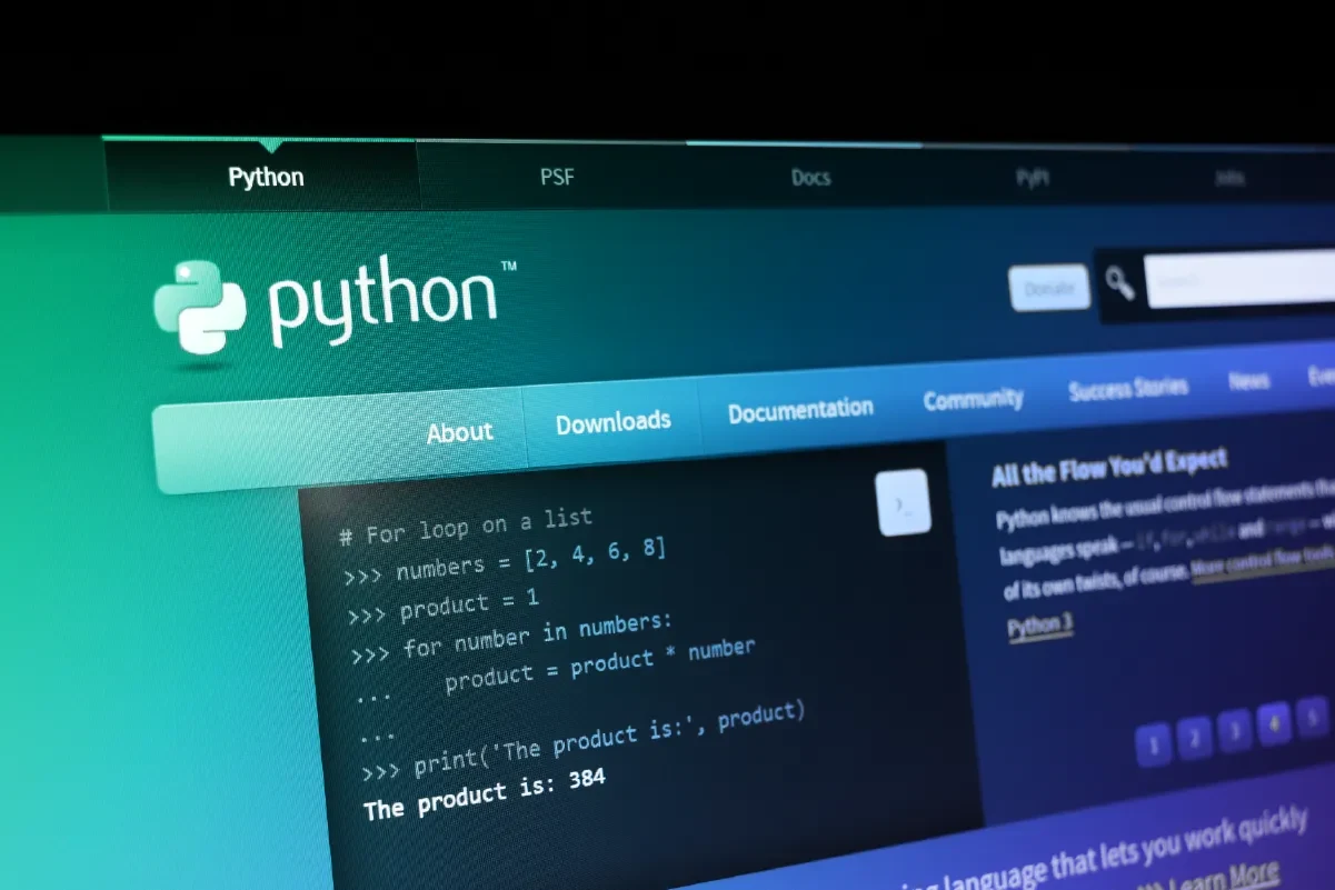 Python programming language on a screen